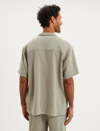 Chemise gaze de coton manches courtes vert clair homme