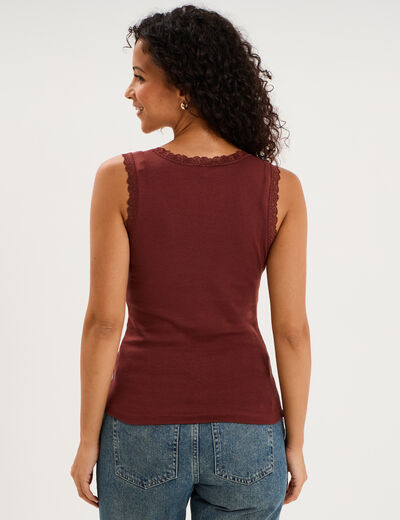 D&eacute;bardeur coton bords dentelle bordeaux femme
