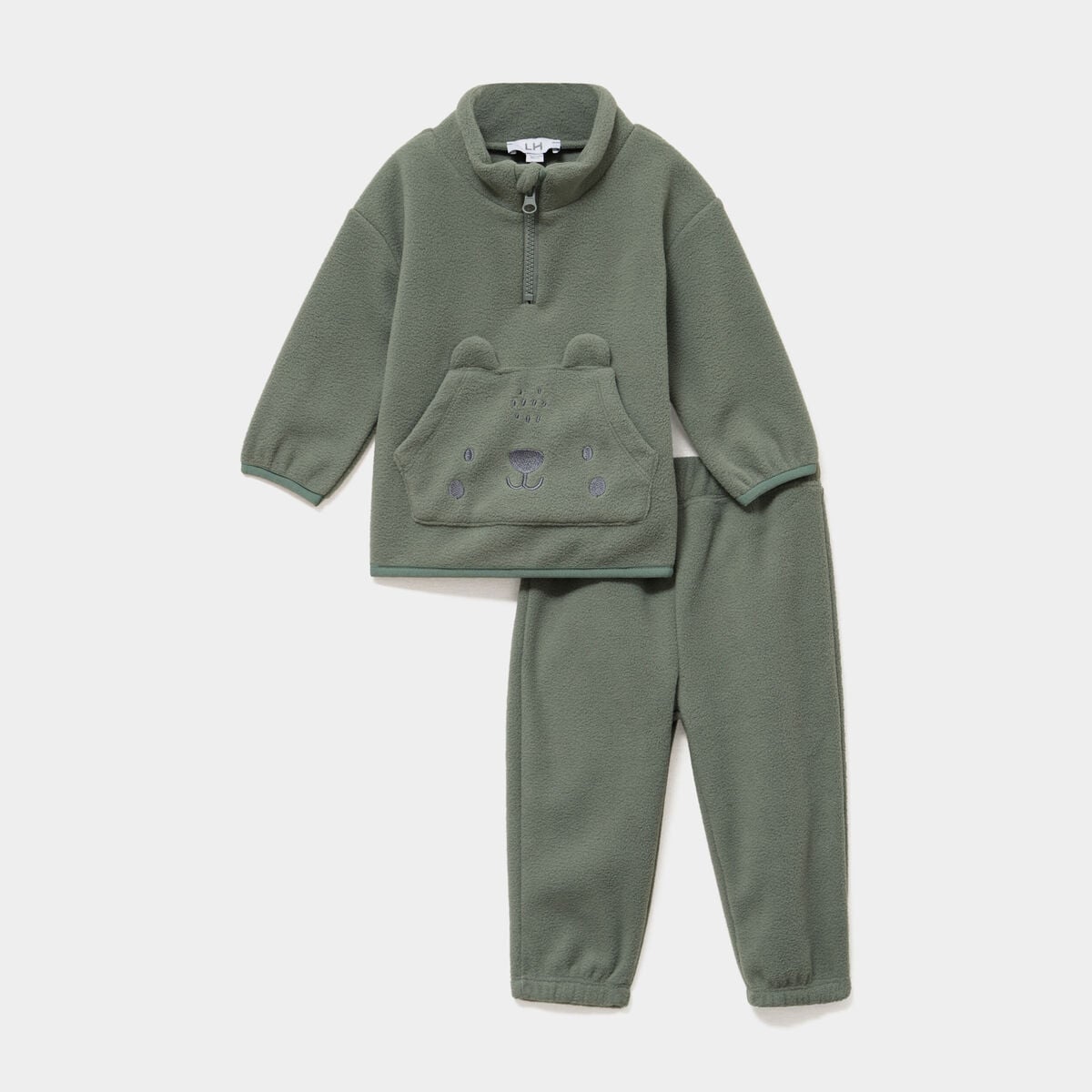Ensemble effet polaire sweat et pantalon vert kaki b&eacute;b&eacute; gar&ccedil;on