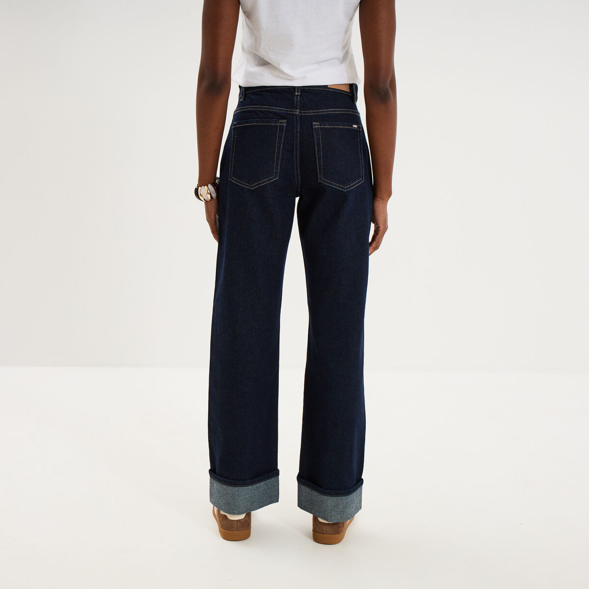 Jean droit bord revers 7/8&egrave;me denim brut femme