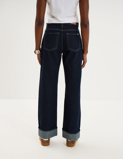 Jean droit bord revers 7/8&egrave;me denim brut femme