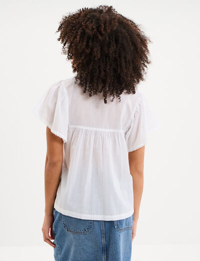 Blouse fluide l&eacute;g&egrave;re avec volants coton blanc femme