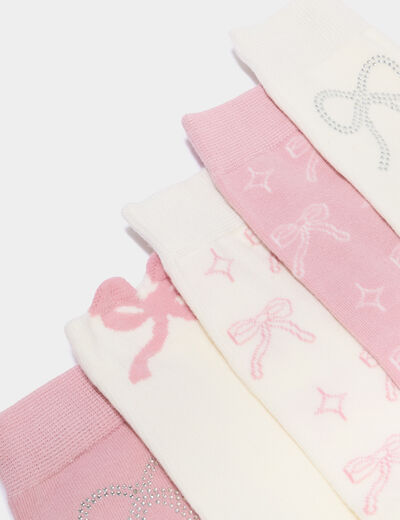 Lot 5 paires chaussettes d&eacute;tails strass rose clair fille