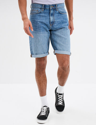 Bermuda short droit en jean denim double stone homme