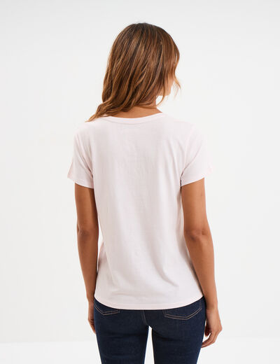 T-shirt col rond manches courtes rose clair femme