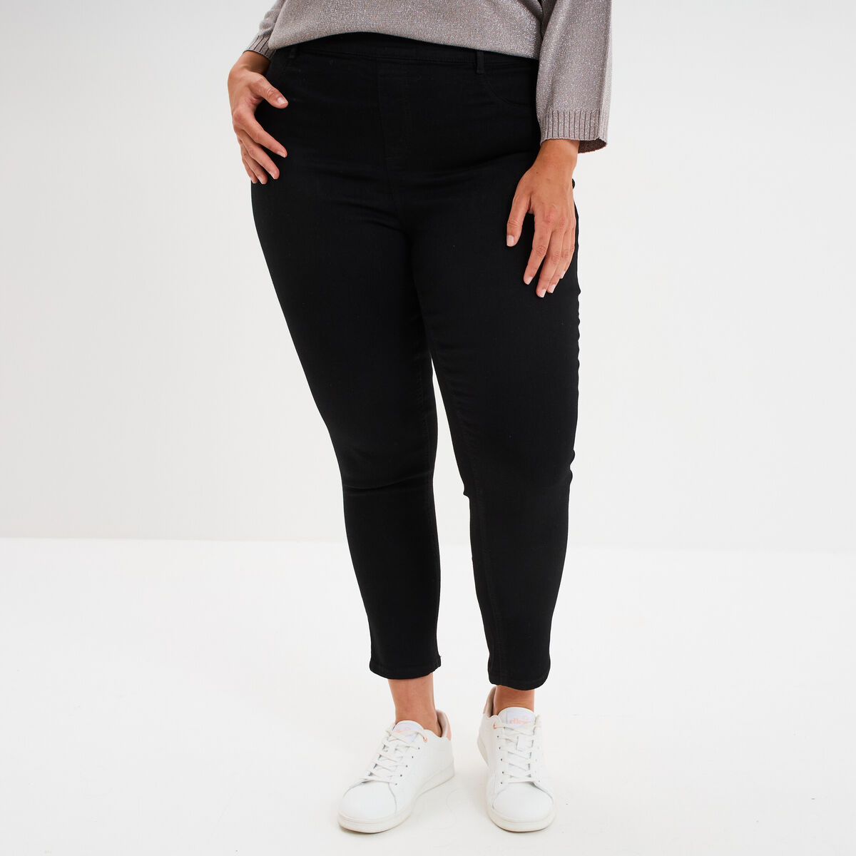 Jegging avec passants taille haute denim noir femme grande taille