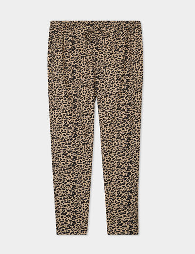 Pantalon fluide coupe carotte élastiqué beige femme grande taille