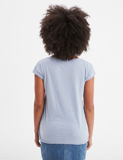 T-shirt col v poche poitrine Creeks bleu clair femme