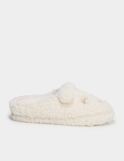 Chaussons mules effet polaire blanc femme