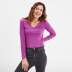 T-shirt manches longues col en V coton violet femme