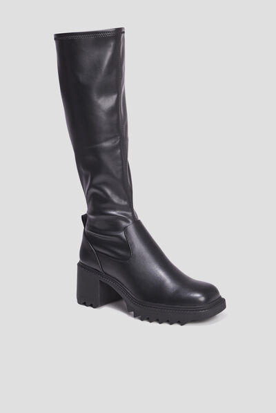 Bottes hautes semelles chunky noir femme