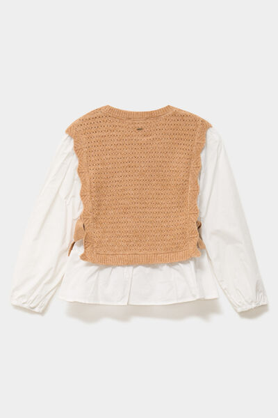 Pull effet 2-en-1 manches blouse camel fille