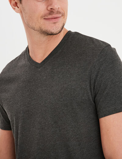 T-shirt droit col V gris foncé homme