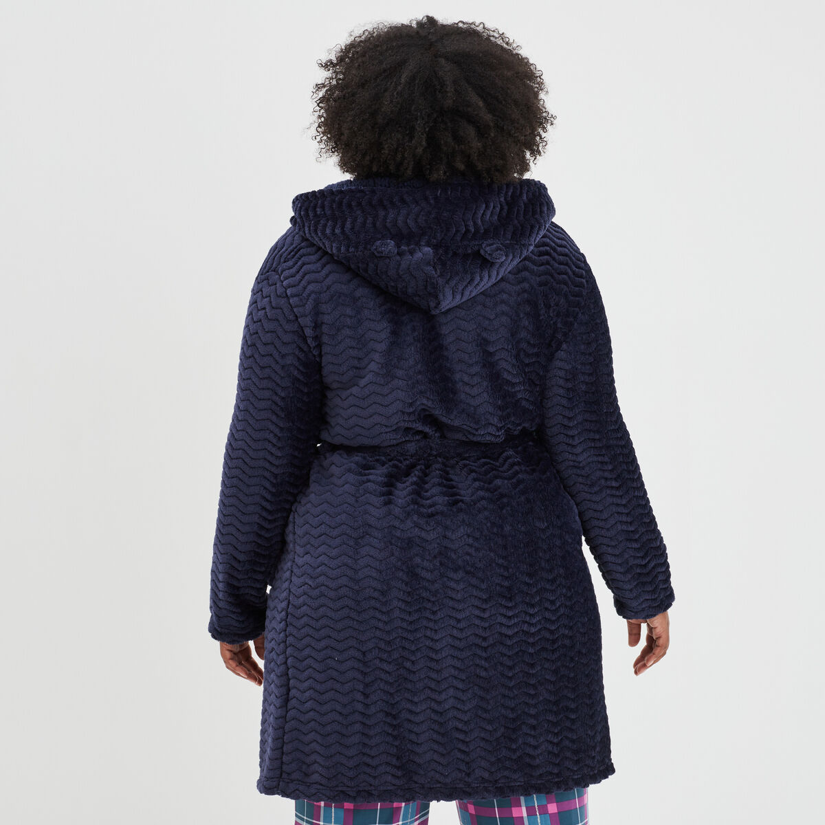 Peignoir velours fils métallisés bleu marine femme grande taille