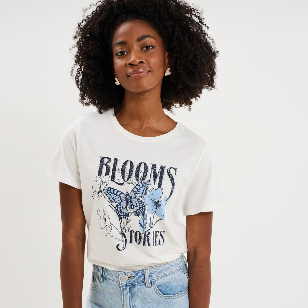 T-shirt ajust&eacute; manches courtes coton blanc femme