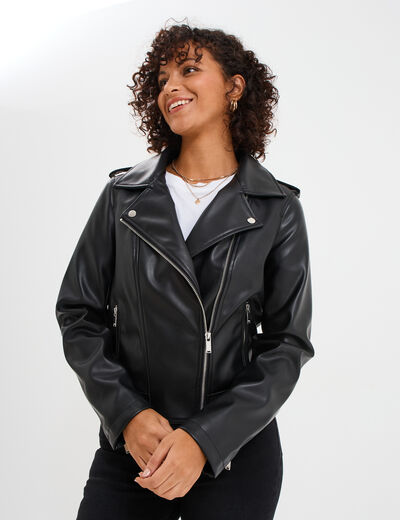 Veste biker simili cuir noir femme