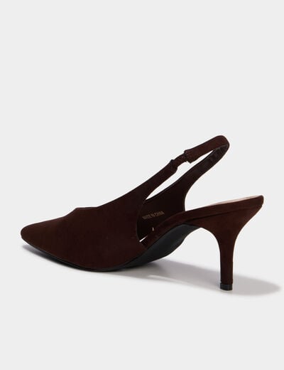 Escarpins slingback &agrave; talons aiguilles marron fonc&eacute; femme