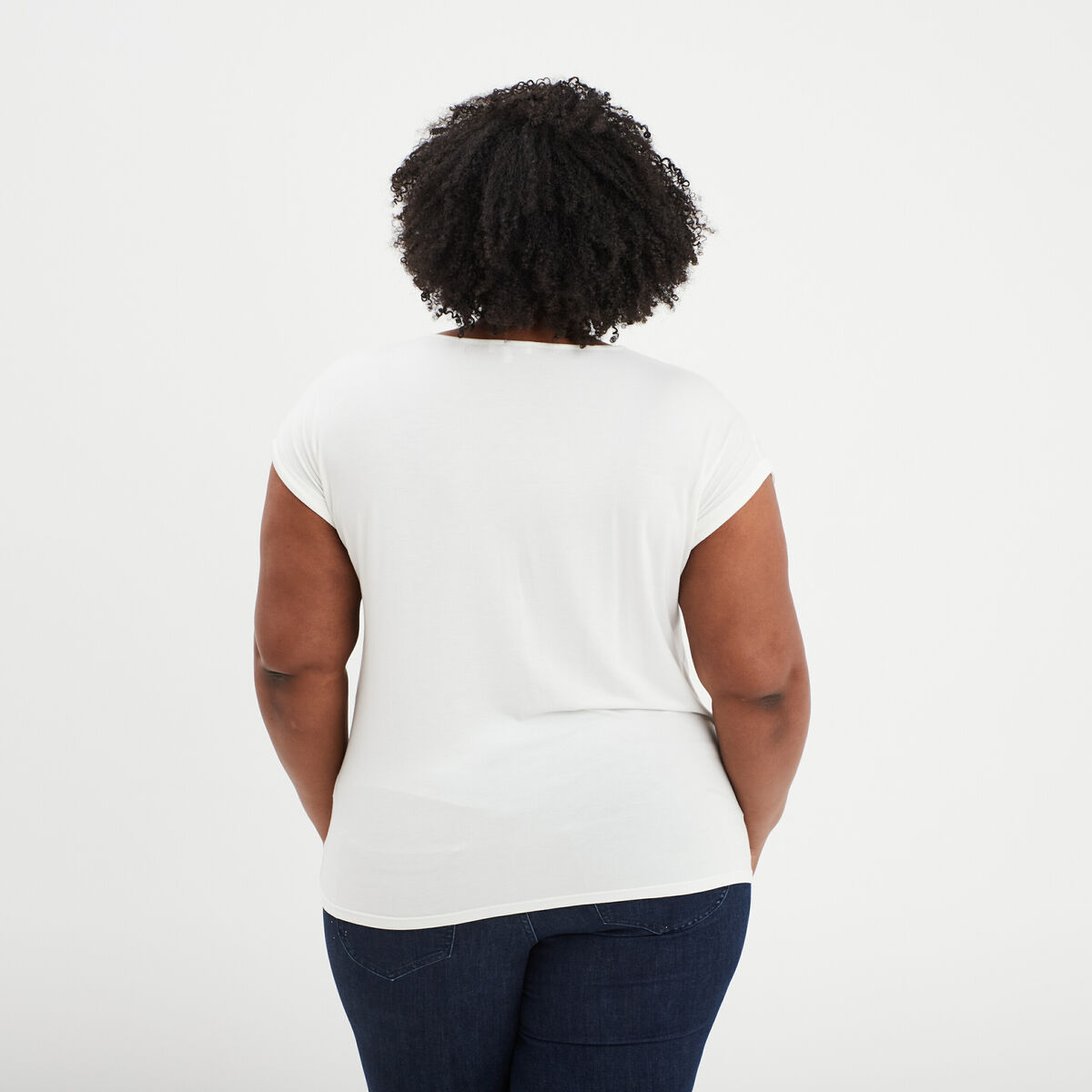 T-shirt col V dentelle blanc femme grande taille
