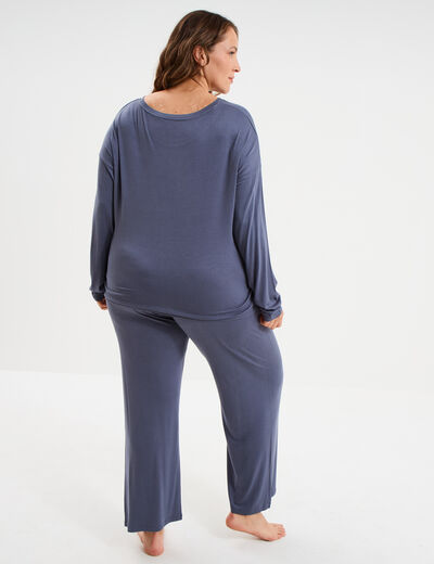 Ensemble pyjama 2 pi&egrave;ces bleu gris femme grande taille