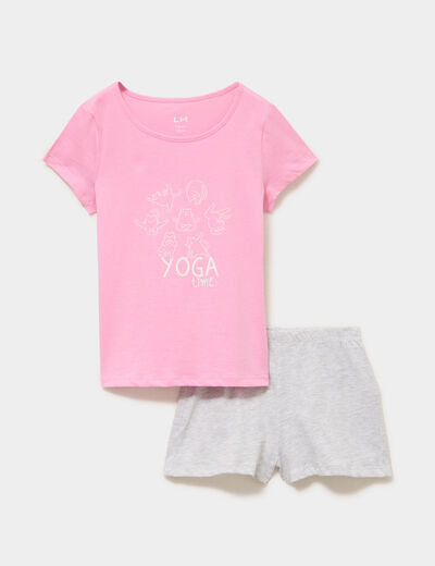 Ensemble pyjama short et t-shirt coton rose fille