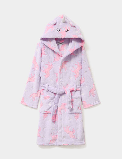Peignoir &agrave; capuche ceintur&eacute; multicolore fille