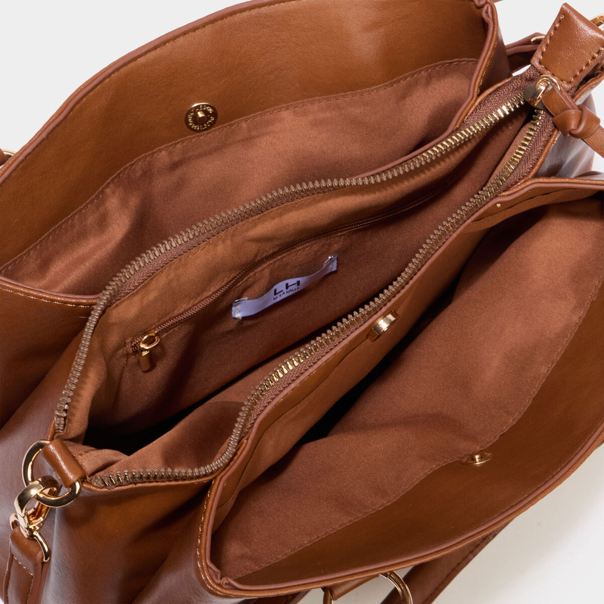 Sac &agrave; main bandouli&egrave;re amovible 3 poches marron cognac femme