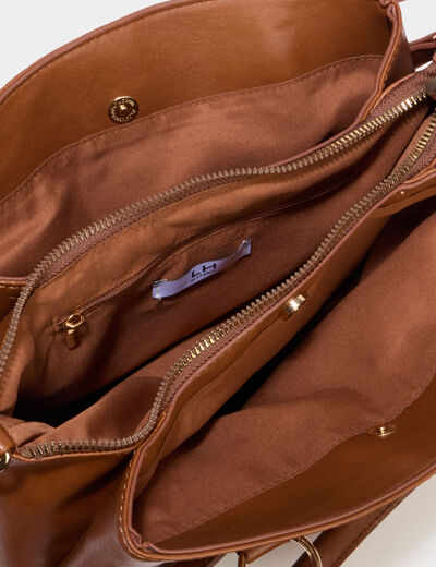 Sac &agrave; main bandouli&egrave;re amovible 3 poches marron cognac femme