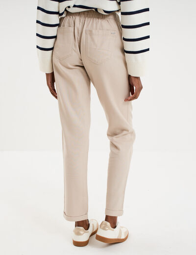 Pantalon mom taille &eacute;lastiqu&eacute;e beige femme