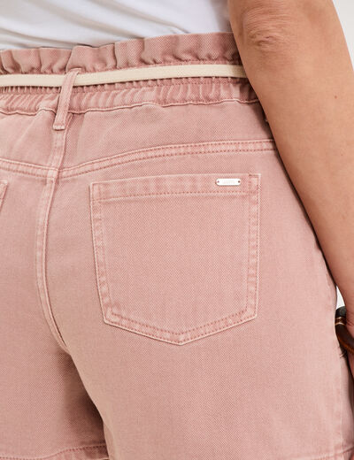 Short mom ceinture cordon coton rose poudr&eacute;e femme