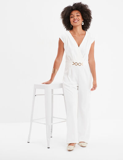 Combinaison pantalon bijou à la taille blanc femme