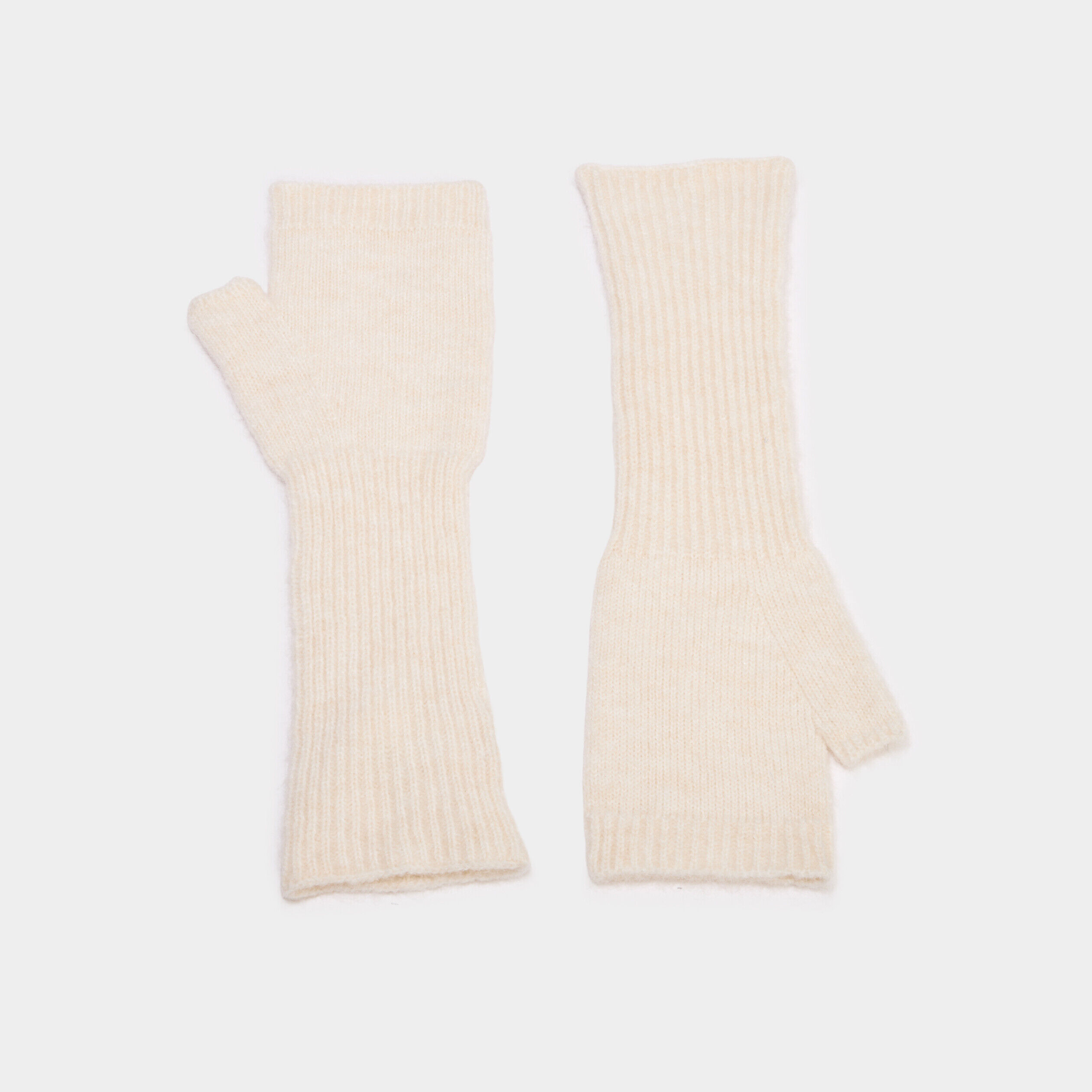 Mitaines longues en maille côtelée blanc femme