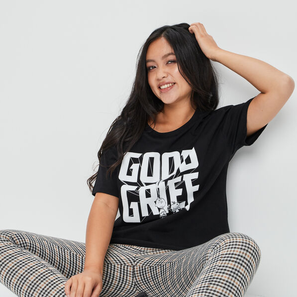 T-shirt manches courtes Snoopy noir femme