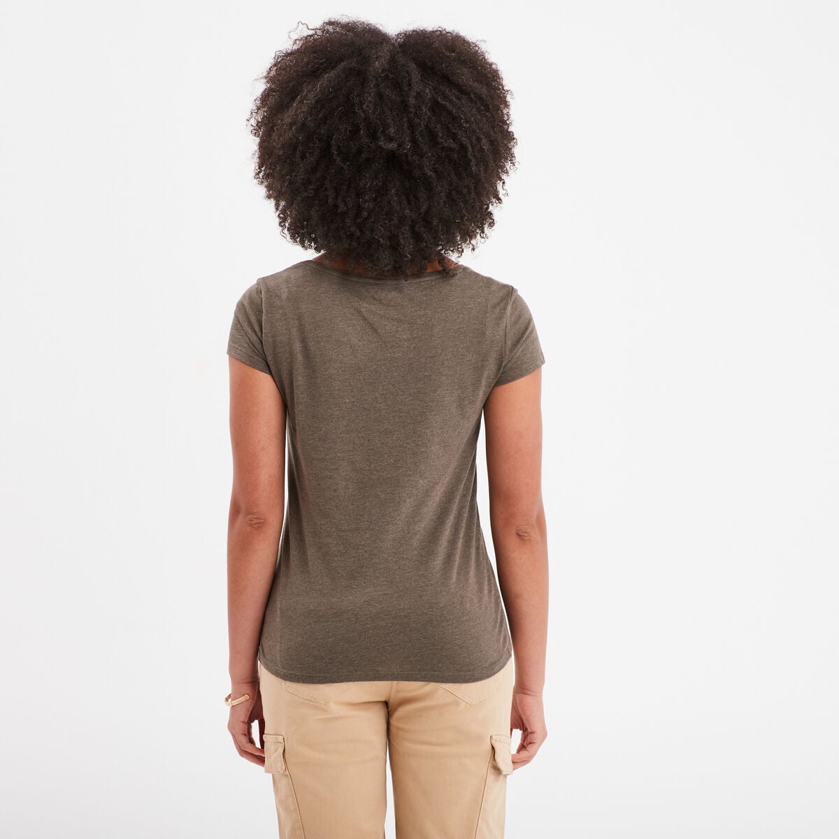 T-shirt manches courtes col rond vert kaki femme