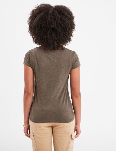 T-shirt manches courtes col rond vert kaki femme