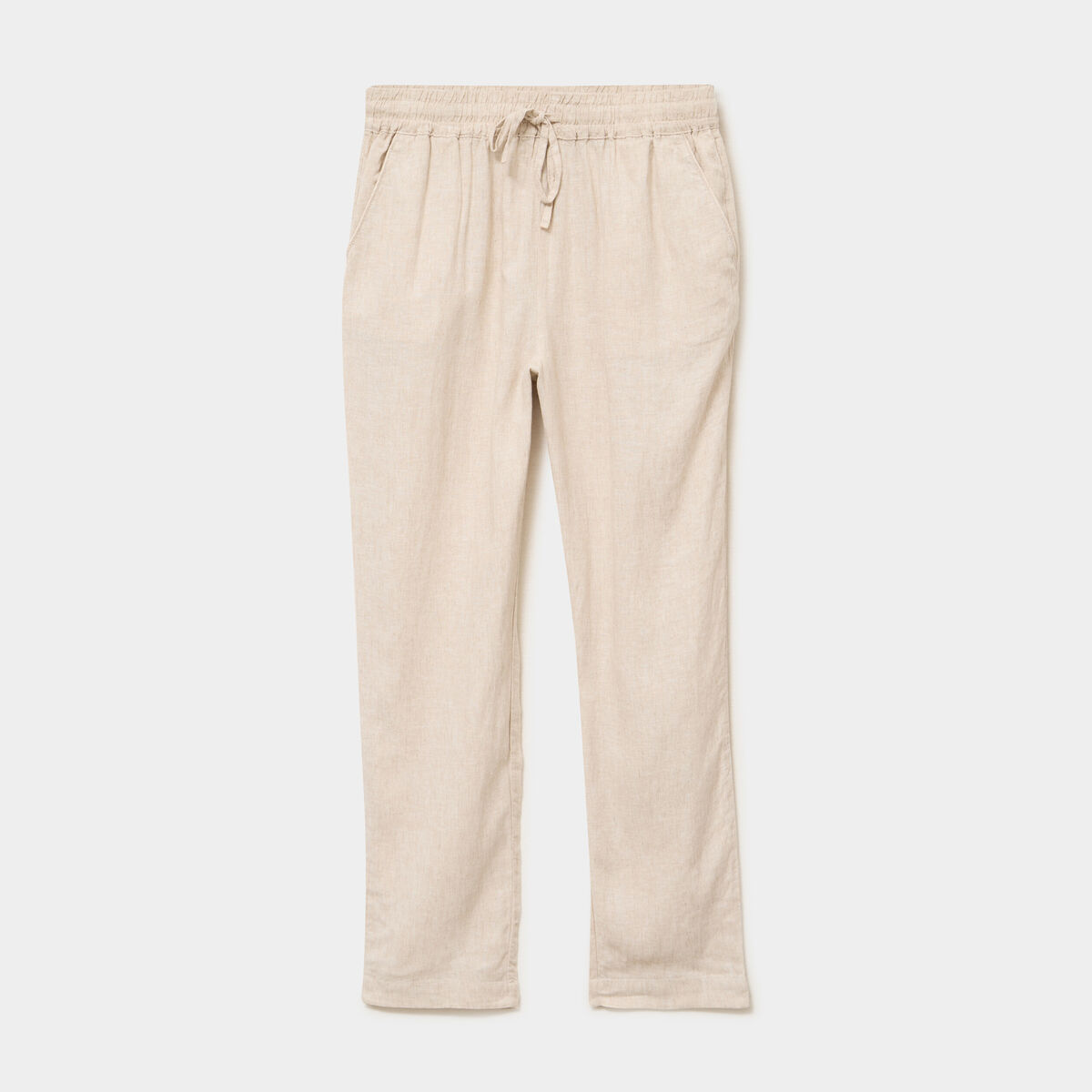 Pantalon droit 7/8&egrave;me lin m&eacute;lang&eacute; beige femme