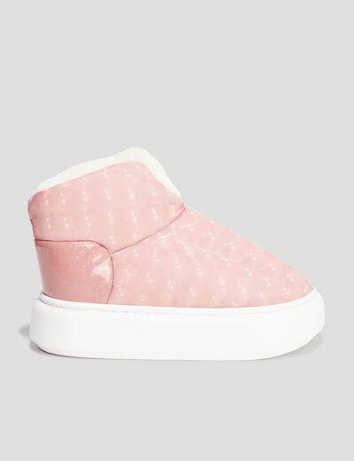 Chaussons bottines à plateformes rose femme