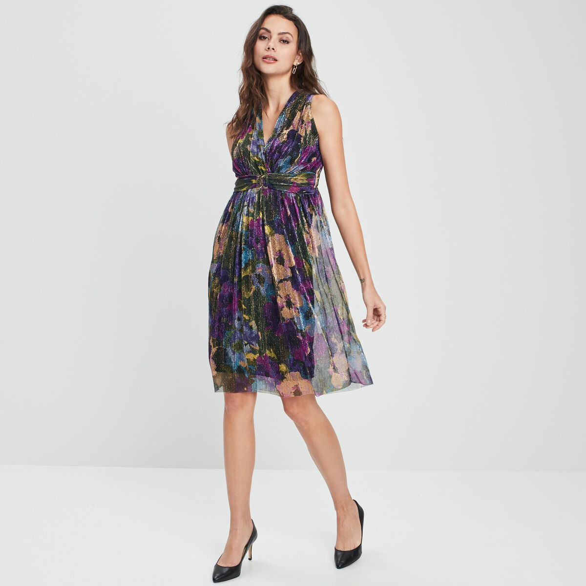 Robe de soirée fluide plissée noir femme