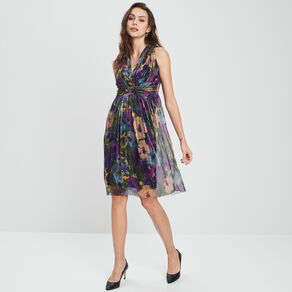Robe de soirée fluide plissée noir femme