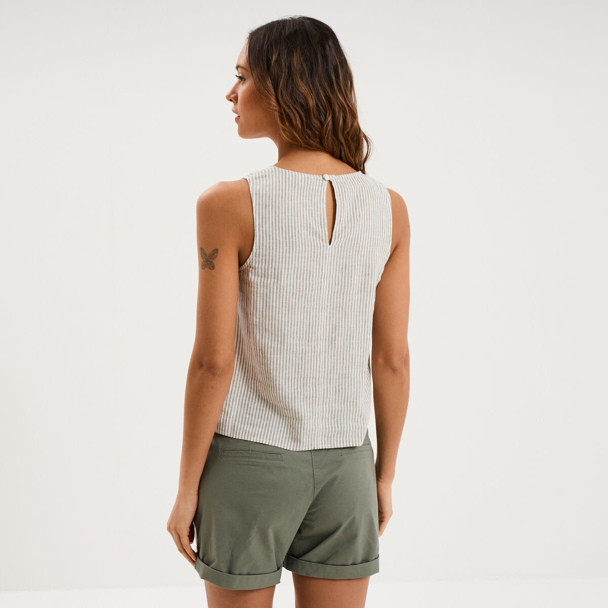 Blouse sans manches lin m&eacute;lang&eacute; blanc femme