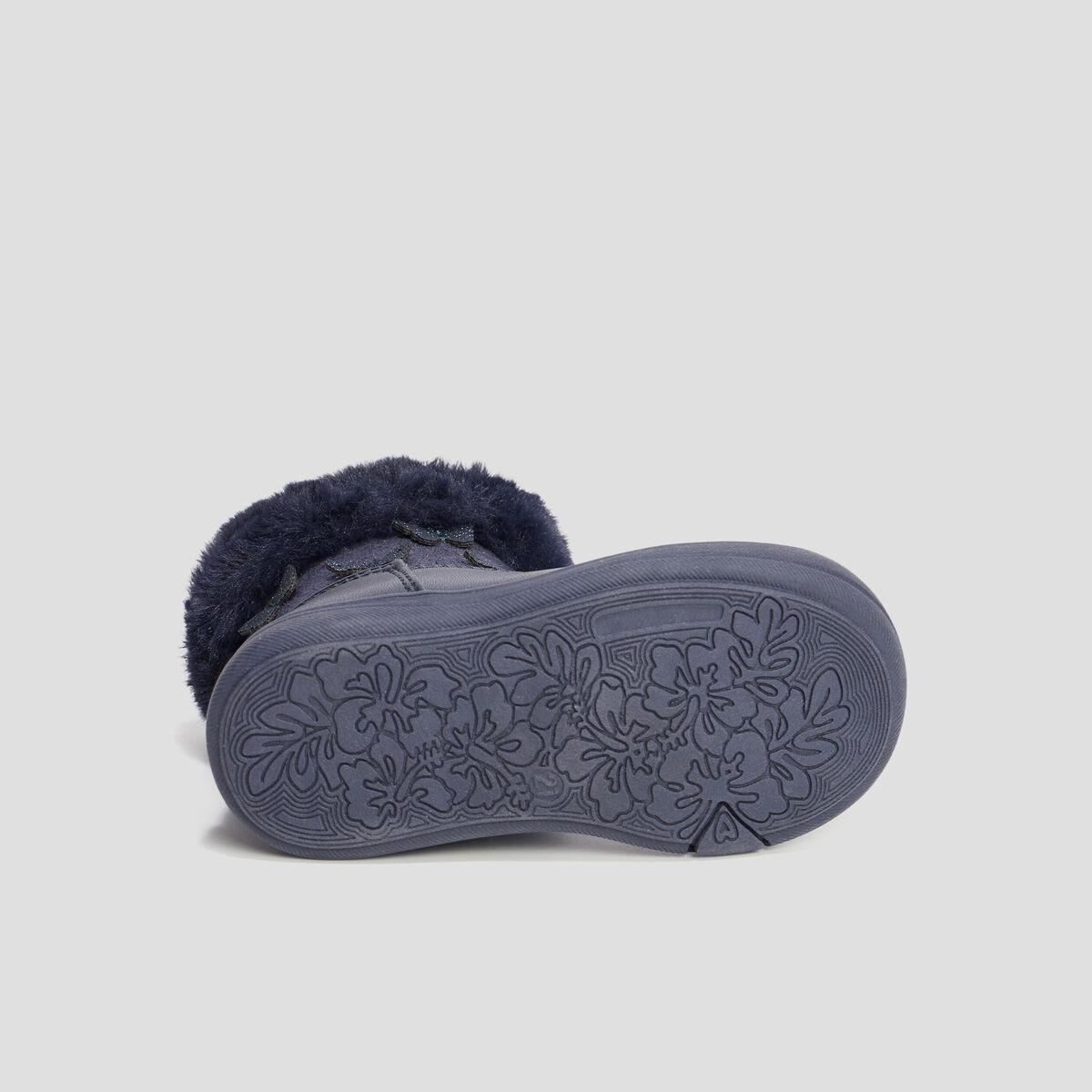 Bottines fausse fourrure et paillettes bleu marine b&eacute;b&eacute; fille