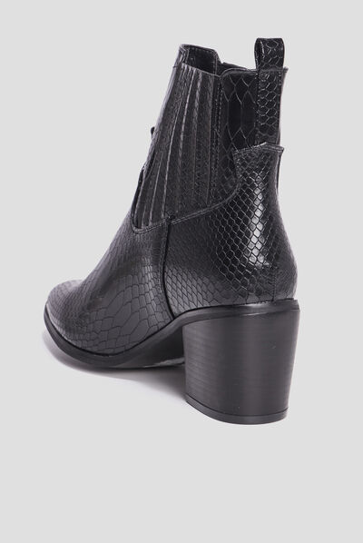 Bottines à talons aspect croco noir femme