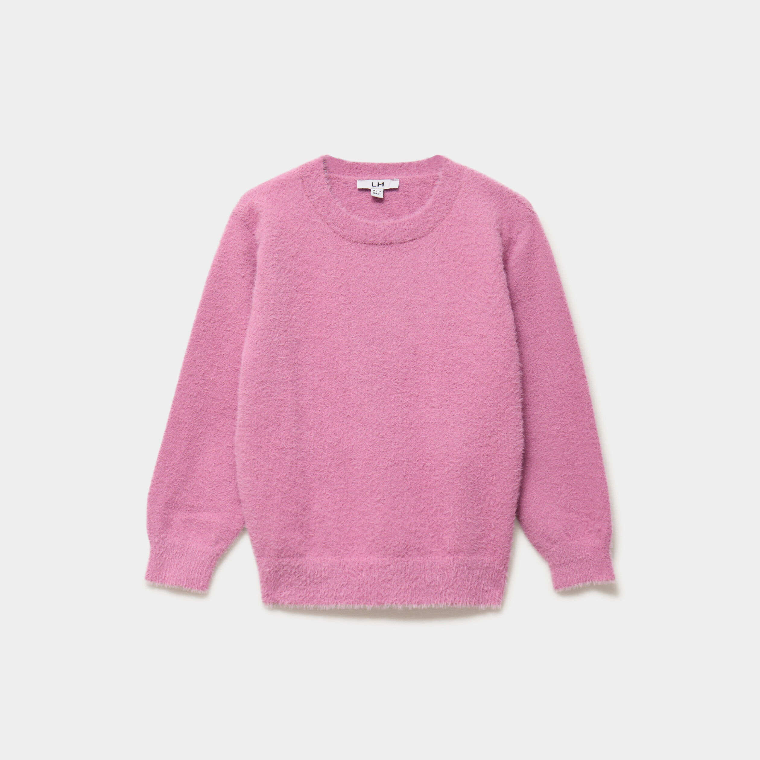 Pull mailles duveteuses manches longues rose poudrée fille LH