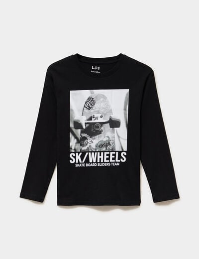 T-shirt manches longues coton noir gar&ccedil;on