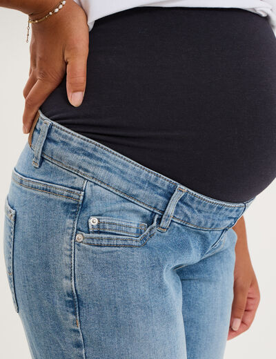 Jeans grossesse slim 7/8&egrave;me avec bandeau denim double stone femme maternit&eacute;