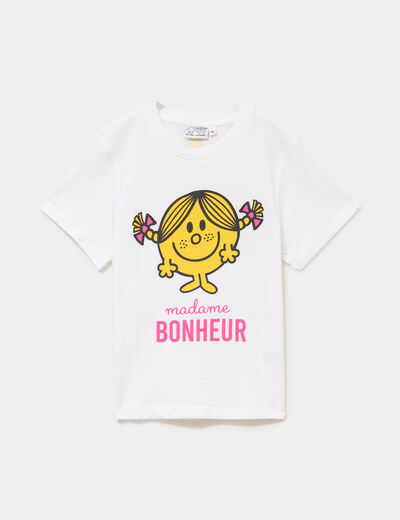 T-shirt coton madame bonheur blanc fille