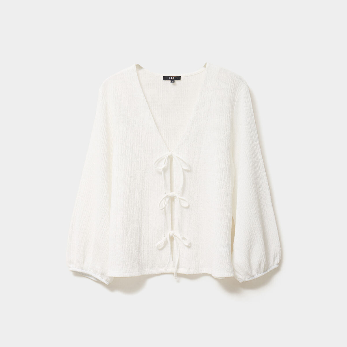 T-shirt noeuds et manches 3/4 blanc femme