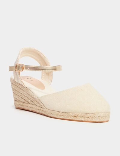 Sandales espadrilles compens&eacute;es toile jaune or femme
