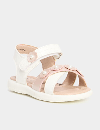 Sandales c&eacute;r&eacute;monie brides fleurs blanc b&eacute;b&eacute; fille