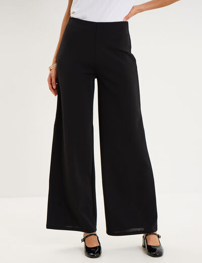Pantalon large fluide taille haute noir femme