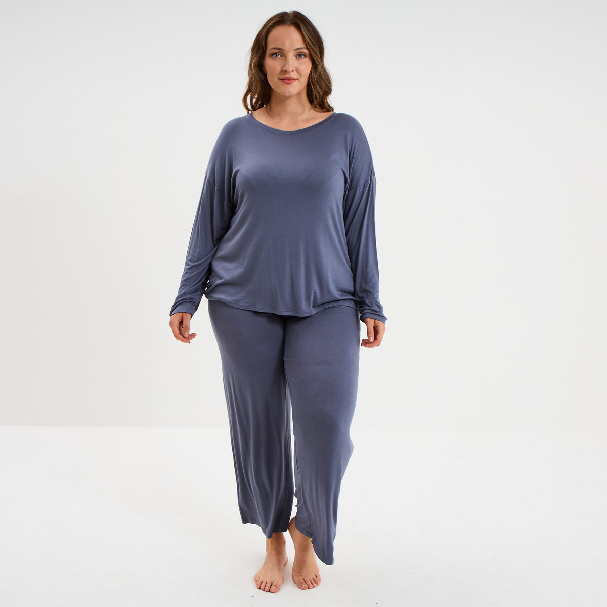 Ensemble pyjama 2 pi&egrave;ces bleu gris femme grande taille